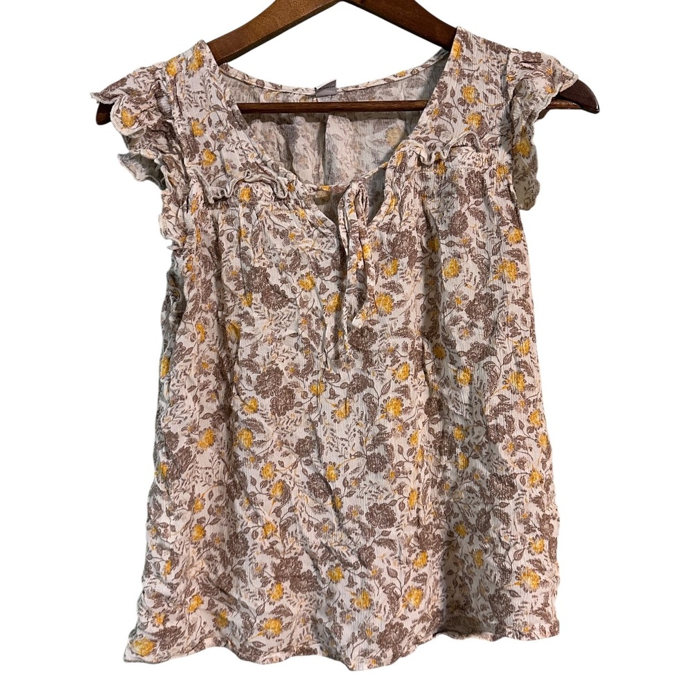 Floral Flutter Sleeve Tie Neck Top Bohemian Blouse Casual Summer